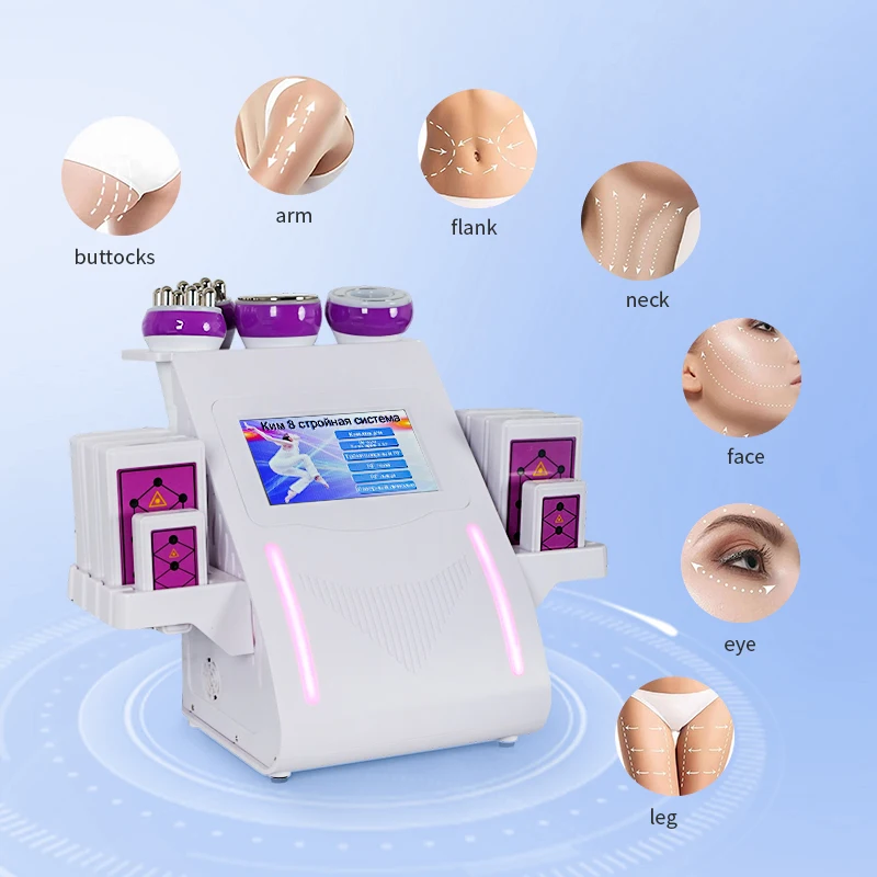 6 in 1 40K Ultrasonic Vacuolar Vacuum Cavitation System Type Weight Loss Fat Suction Shaping Slimming Machine Eight Gaskets