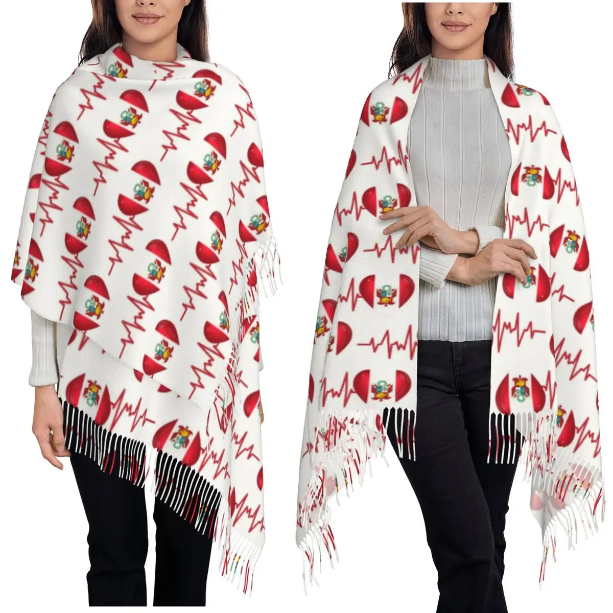 

Heartbeat Peru Maroc Flag ECG Идея подарка Шарф Шарфы с кисточками для женщин Мягкие теплые шали и накидки Длинная осенне-зимняя шаль