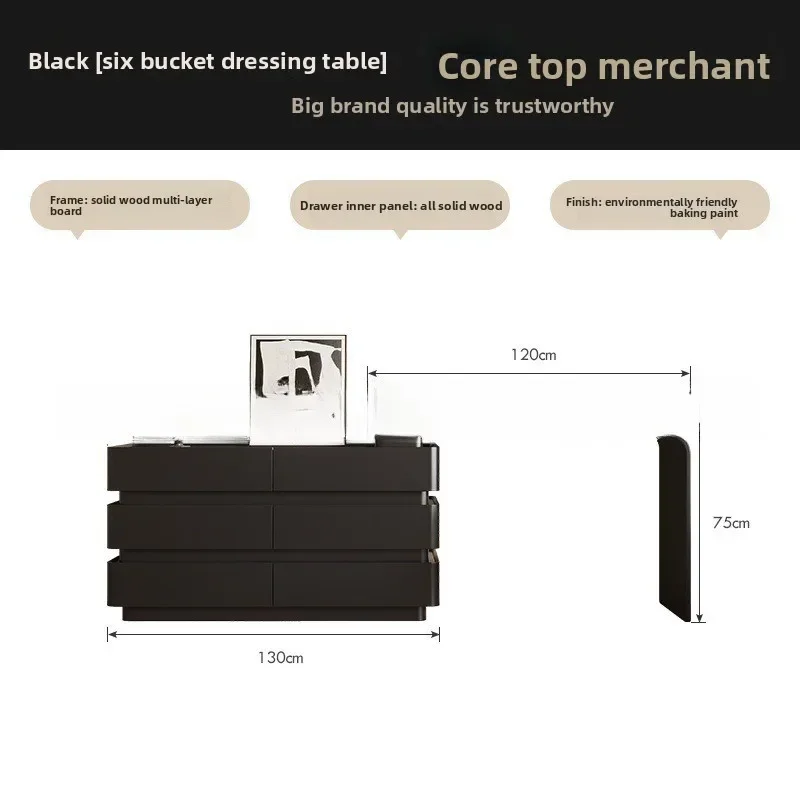 خزانة فاخرة خفيفة مدمجة وحديثة وبسيطة باللون الأسود وغرفة نوم المشاهير من الخشب الصلب وطاولة مكياج زاوية #6