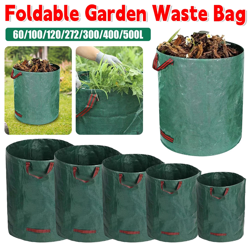 120-500L Garden Yard Waste Bag Foldable Leaf Sack Weed Trash Can Waterproof Reusable Trash Storage Container Garden Supplies New