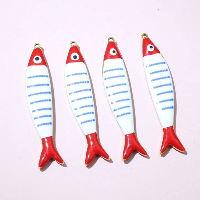 10pcs Enamel Stripe Fish Charms for DIY Jewellery Making