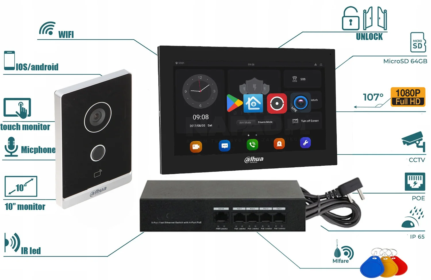 Imagem -05 - Dahua-video Intercom Câmera Kit Controle ao ar Livre com Monitor ip Villa Door Station Mutil Language Wifi Poe Vto2211g-wp