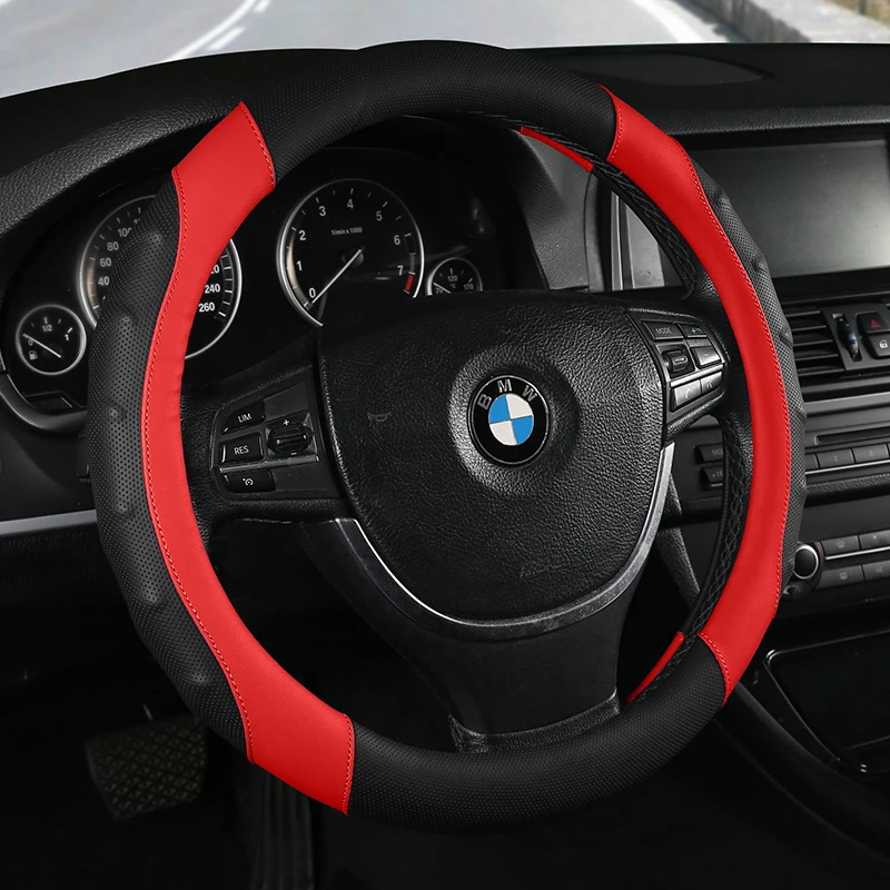 Car Anti-Slip Leather Steering Wheel Cover Universal Car Steering Wheel Protective Cover Fashion Style 38cm Sport Style O D type