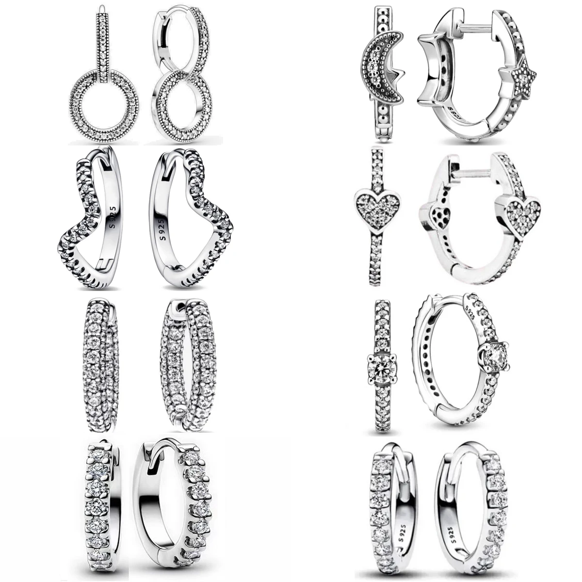 حار بيع جديد 925 الفضة هوب القمر ستار أقراط الحجر الأبيض الحب قلادة DIY مجوهرات للنساء