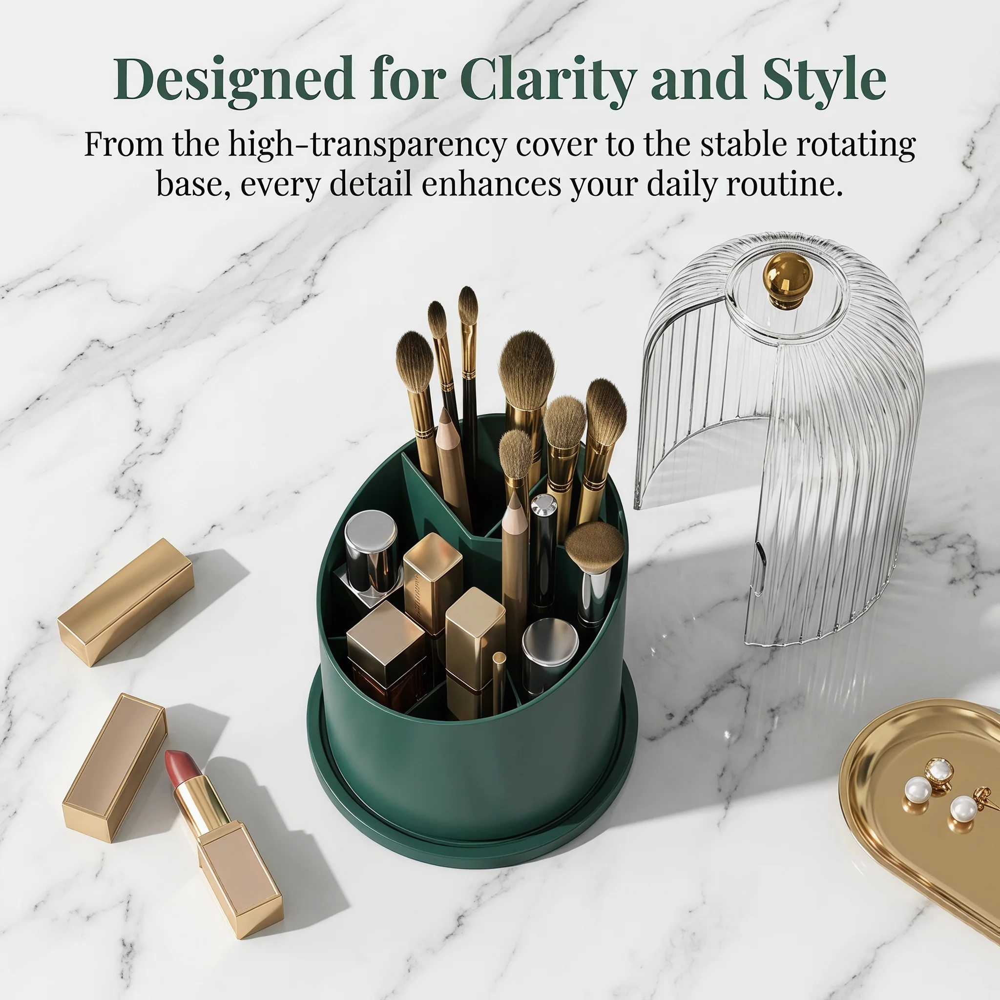 360° Rotating Multifunction Clear Dustproof Skincare Cosmetic Tools Storage Organizer, Makeup Brush Holder With Lid For Vanity Desktop Bathroom Countertop, Desk Organizer Creative Birdcage Large Capacity Lipstick, Lip Gloss