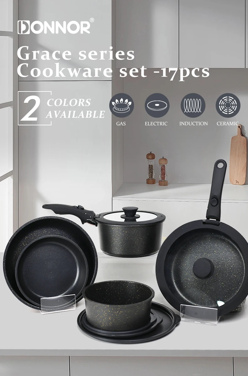 Ensemble de 16 pièces de cuisine Country Kitchen pour camping-car, en céramique avec poignée amovible et compatible four