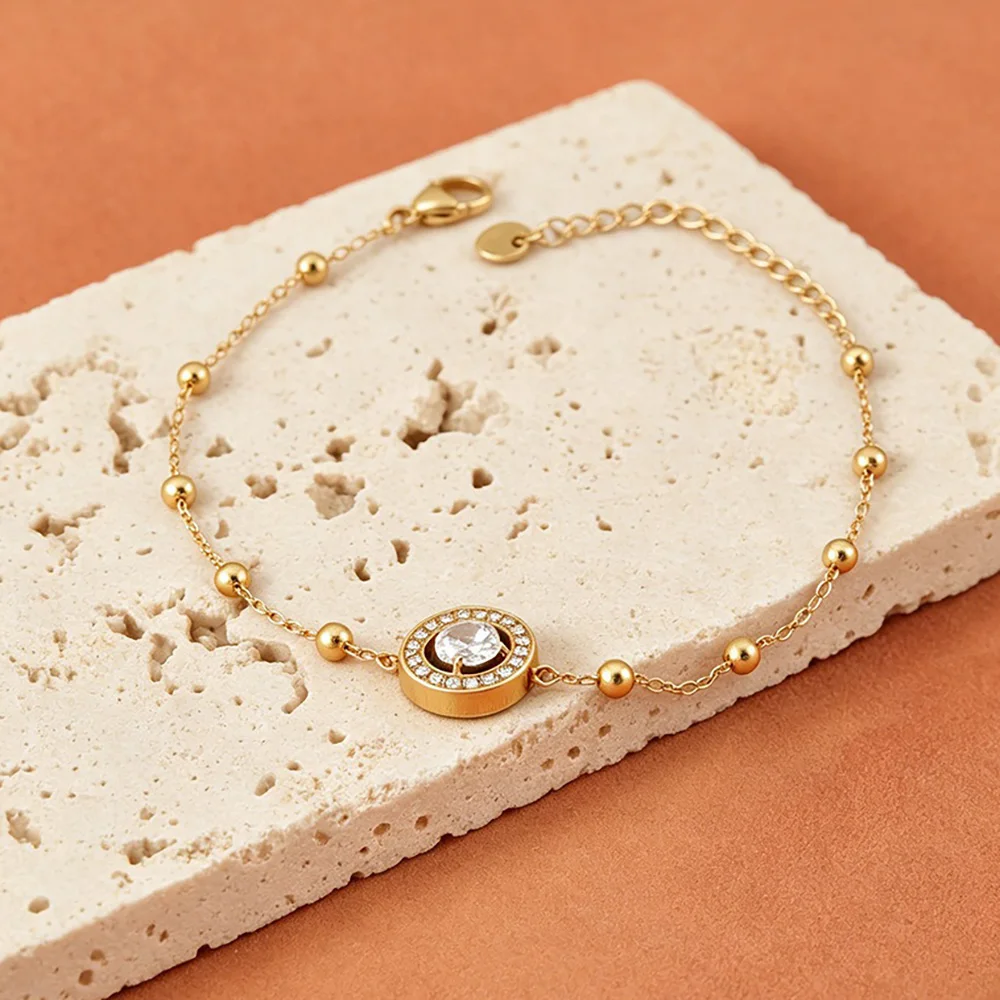 JeeMango Runde CZ-Anhänger-Halskette, Armband für Damen, weißer Zirkonia, Edelstahl, schlichter Luxus-Hochzeitsschmuck B26031 – Detail 13