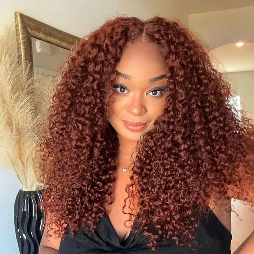 

40 Inch Reddish Brown Kinky Curly 13x4 13x6 HD Lace Frontal Human Hair Wigs 250% High Density Curly Human Hair Wigs For Women