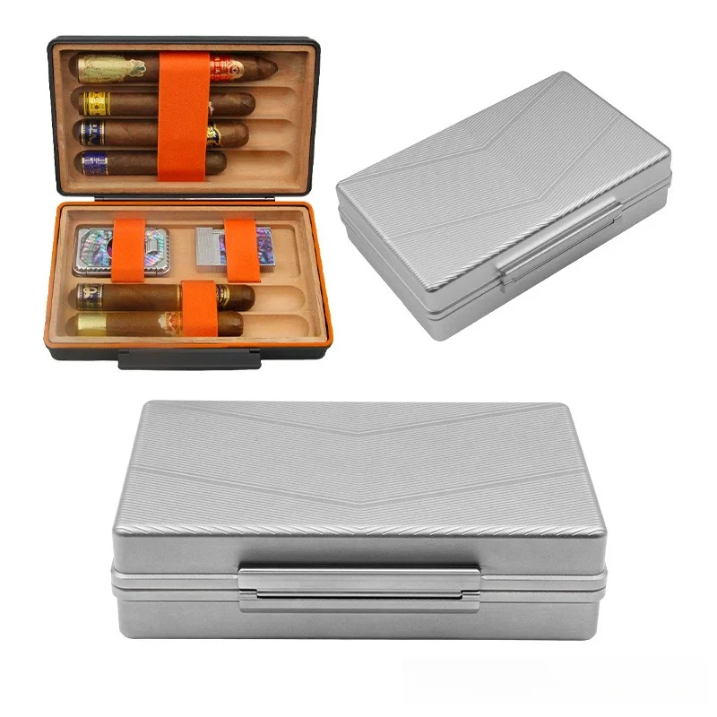 New product, portable cigar 6-position cedar wood aluminum alloy moisturizing box, can put accessories to seal and moisturize