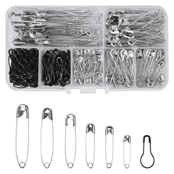 270pcs Pins Silver & Black Safety Pins with Box - 7 Different Sizes for Maximum Versatility