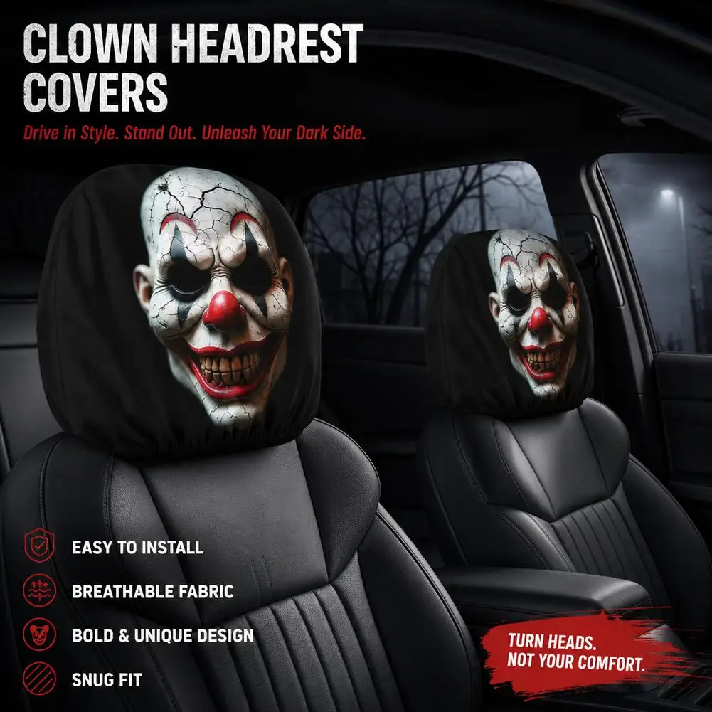 Universal Car Head Pillowcase with Horror Portrait Personalized Printing for Vehicle Seat Back Labeling