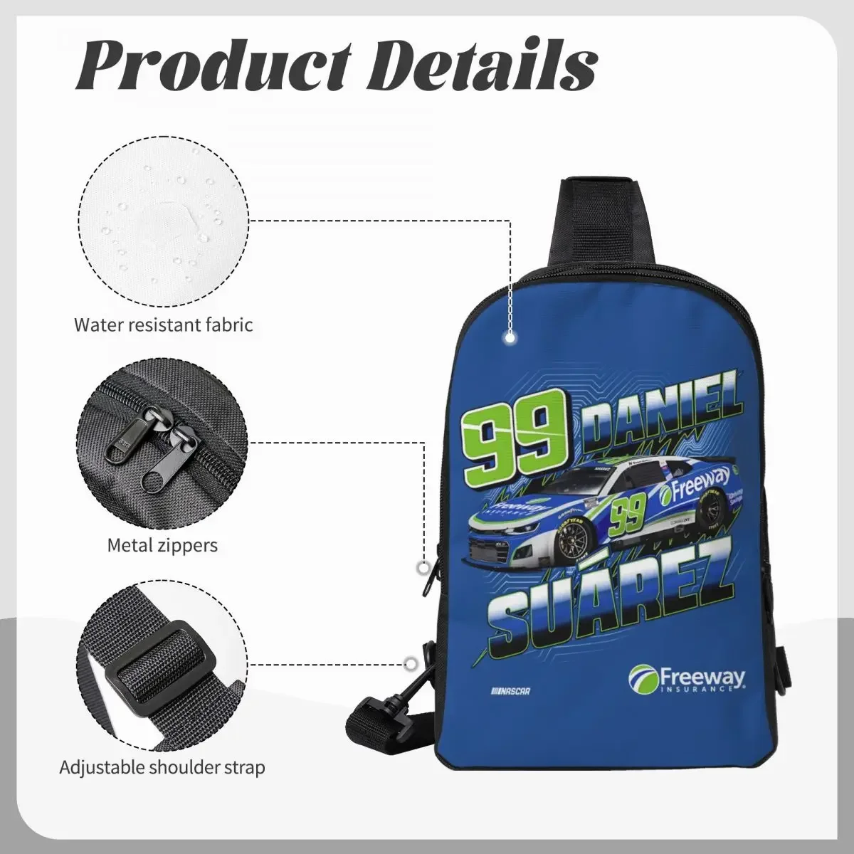 Daniel Suarez 99 Crossbody Sling Backpack Shoulder Sling Chest Bag Adjustable Travel Hiking Daypack Outdoor for Women & Men