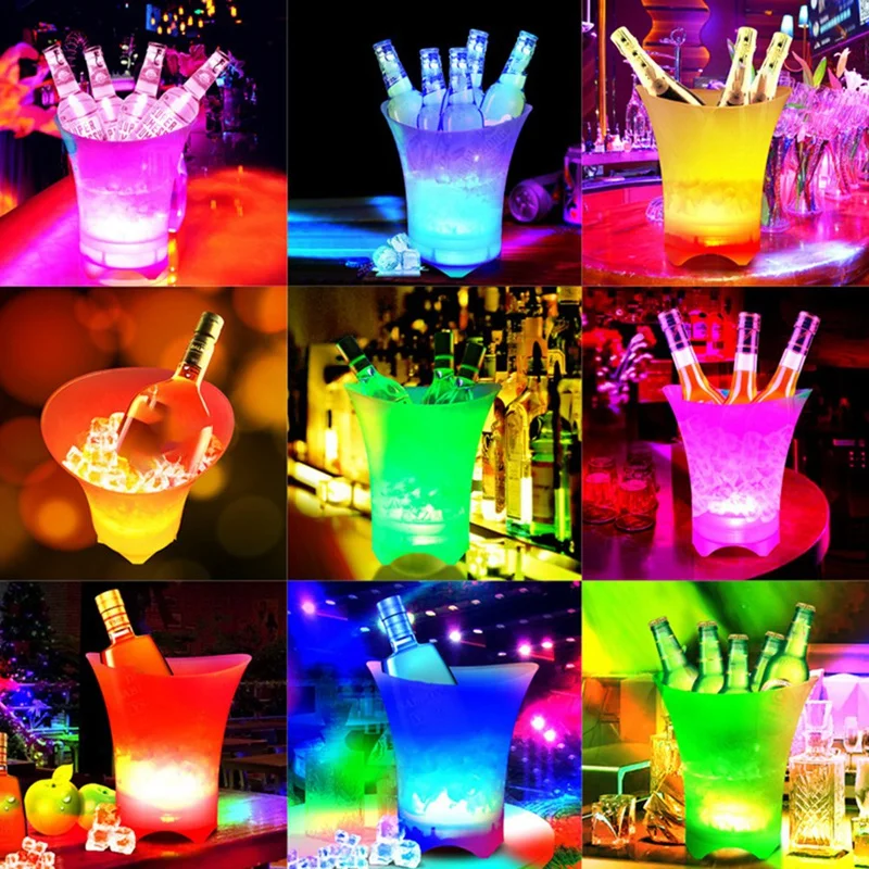 4L LED Ice Bucket 7 Color Waterproof Plastic Bar Nightclub Light Up Champagne Whiskey Beer Bucket Bars Night Party