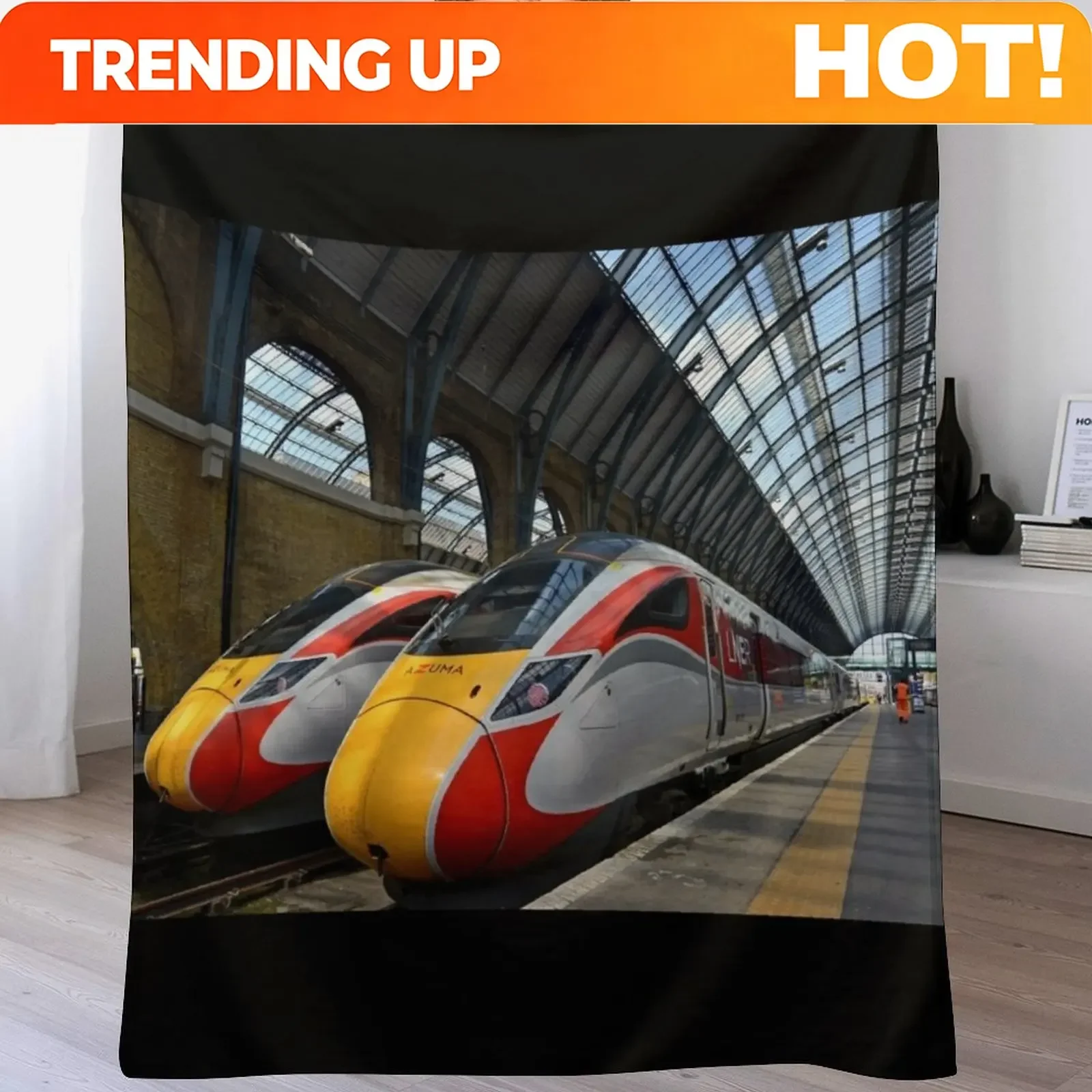 Custom LNER Azuma 801 High Speed Trains At King's Cross Station Throw Blanket Single Comforter Large For Winter Blankets