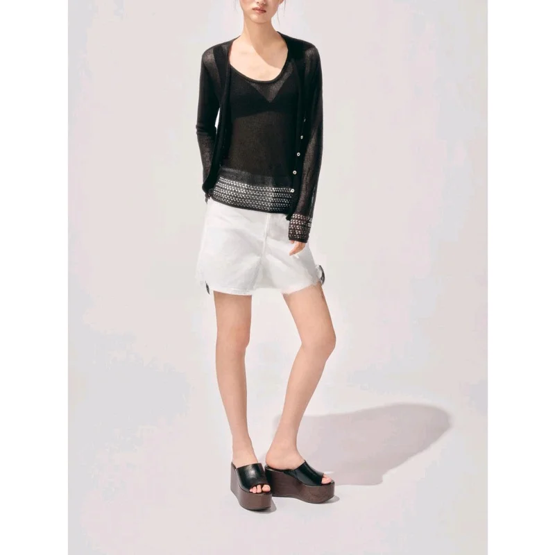 Autumn New Arrival Women's Lazy Sle Single Row Multi-Bule Me Eye Long Sve V-Ne Knitted Jaet Loose Fit Cardigan