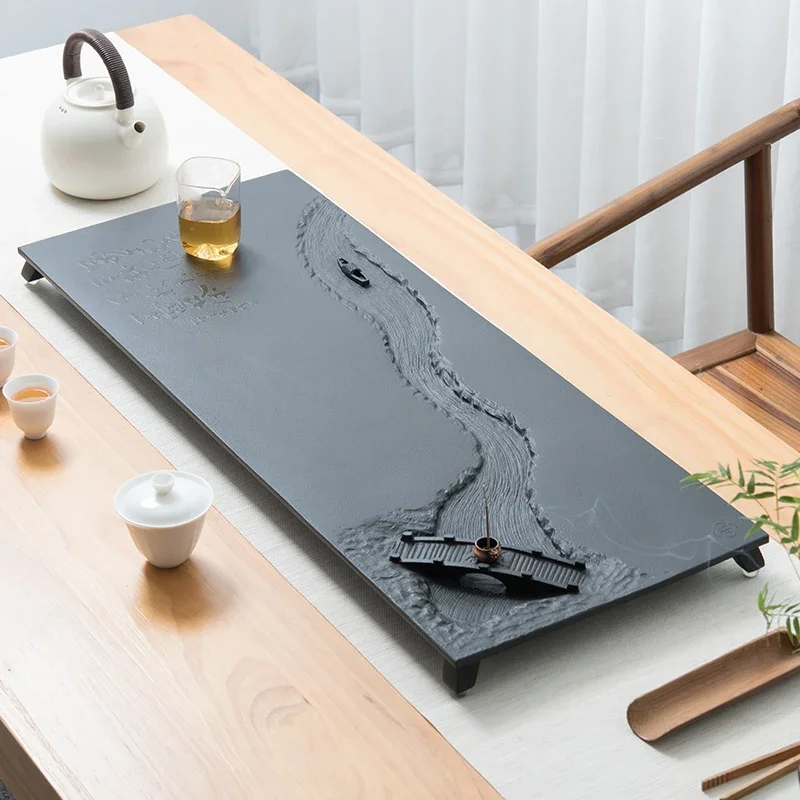 dh-Coffeeware Stone Tea Tray Rectangle Black Living Room Coffee Pot Saucer Tea Tray Saucer Decorative Bandejas Home Decorationgs