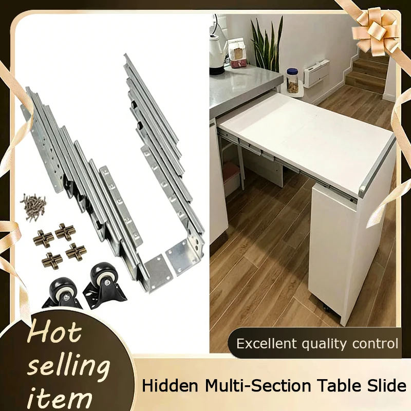 Heavy Duty Multi-Section Telescoping Hidden Slide Rail For Extendable Folding Table And Cabinet Silent Ball Bearing Hardware