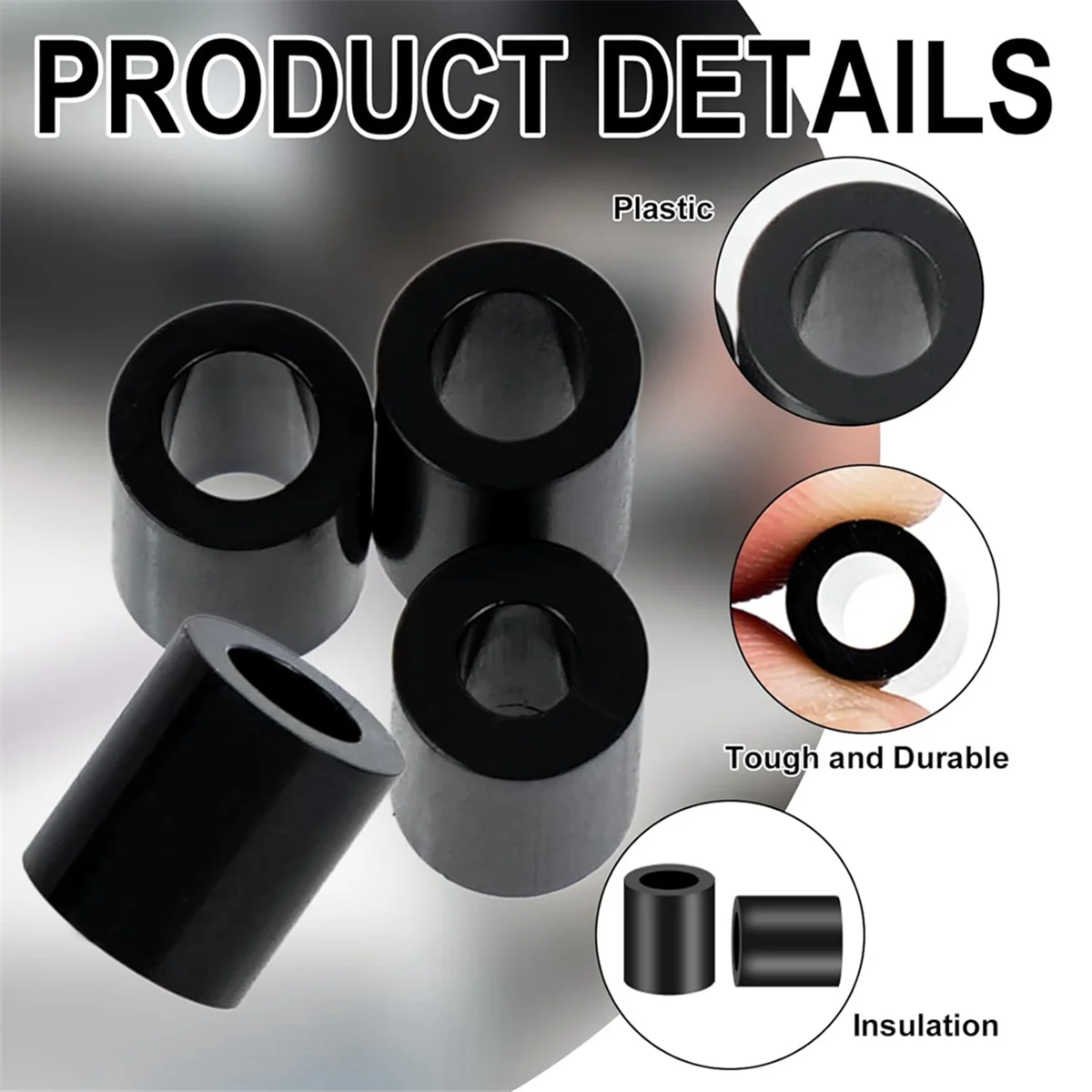 Nylon Spacers, Plastic Spacers Washers Assortment Kit, 345 Pcs Electrical Outlet Screw Spacers, M3 M4 Black Round Spacer