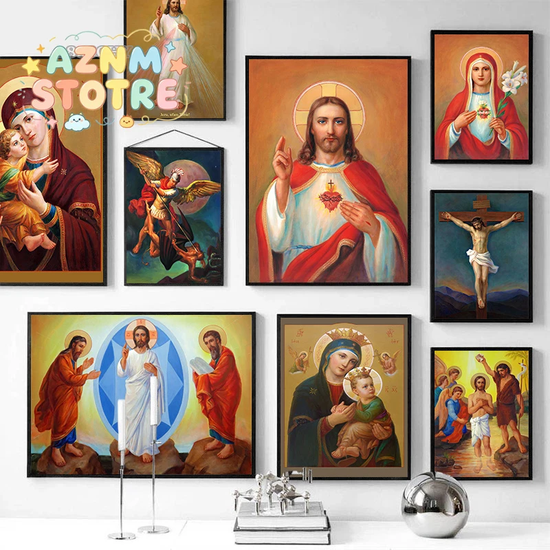 Catholic Art Holy Mother of God，Jesus Christ ，Saint Nicholas Canvas Painting Posters Wall Art Picture for Living Room Home De