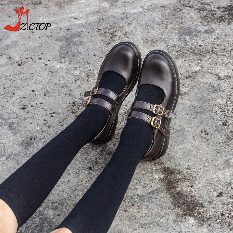 

Retro Lolita Shoes Women Brown Platform Mary Jane Shoes Round Toe Buckle Strap Japanese Jk Uniform Leather Chunky Heel Pumps