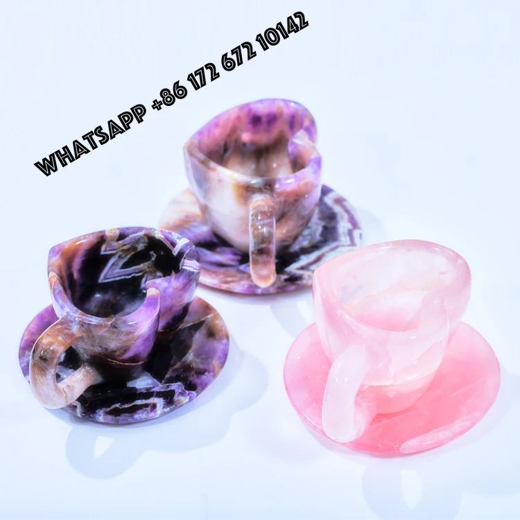 HOT  Beautiful Handmade Crystal Rose Quartz Dream Amethyst Heart Shaped  Cup Set