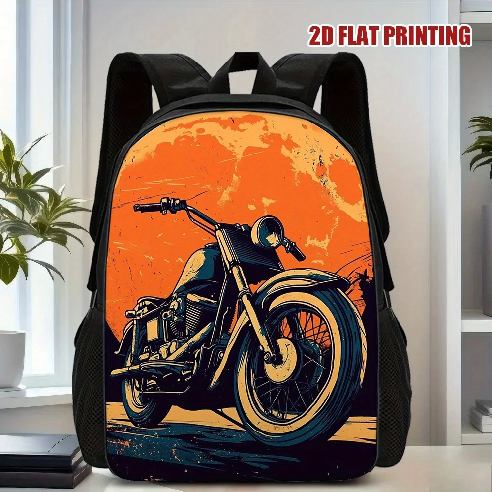 

1 Wansheng Motorcycle Phantom 2D Flat Printed Backpack - Large Capacity Lightweight Daily Backpack, Adjustable Shoulder Strap