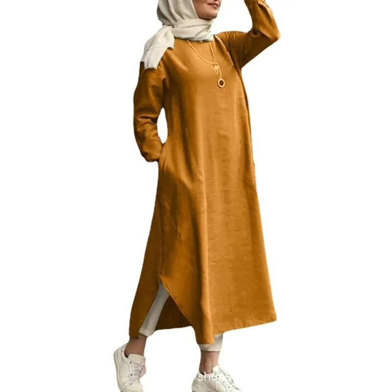 Ramadan Middle East Arab Muslim Women's Clothing New Luxury Fashion Multi color Long sleeved Shirt Pocket Dress Casual Robe