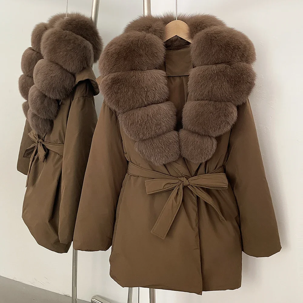 Premium Women's Winter down Jacket with Real Fox Fur Coat Warm White Duck down Puffer Coat Luxury Elegant Fashion Outerwear Coat
