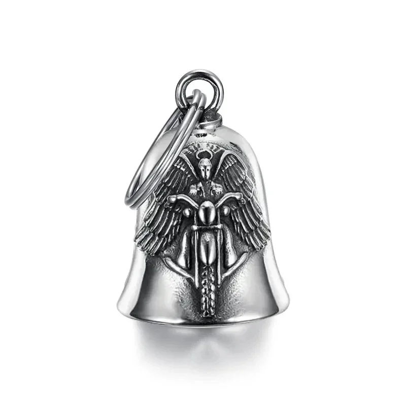 Fashionable Angel Wings Guardian Motorcycle Bell Pendant Keychain Vintage Punk Rock Men's Riding Exorcism Jewelry