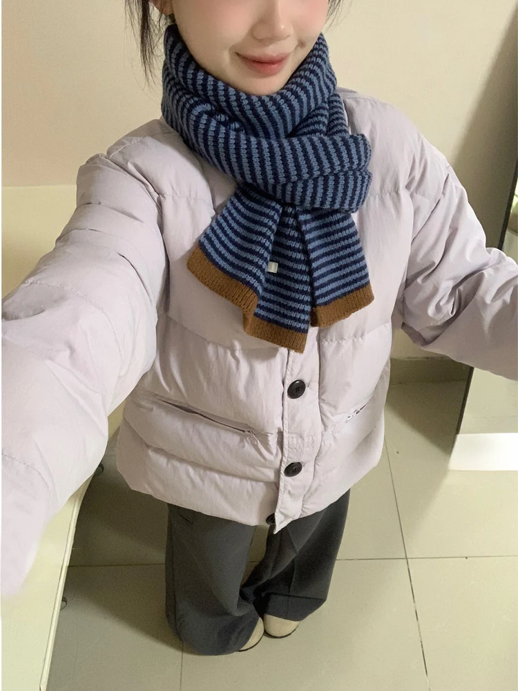 

Korean Style round Neck Cotton Jacket Women's Single Button Warmthful Purple Winter Fashionable Versatile Thickened Long Sleeve