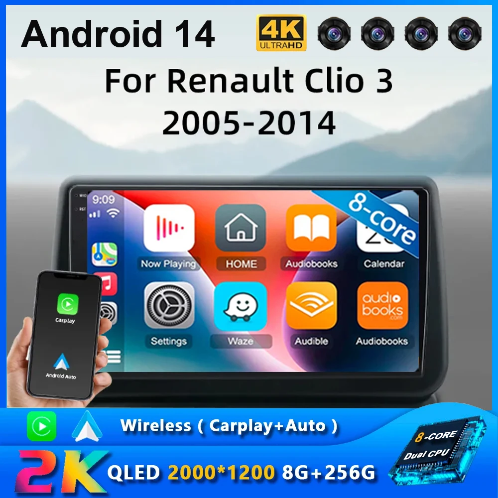 

Автомагнитола Carplay для Renault Clio 3 CLIO 3 2005 2006 2007-2014, Android 14, GPS-навигация, мультимедийный плеер, Wi-Fi + 4G стерео BT