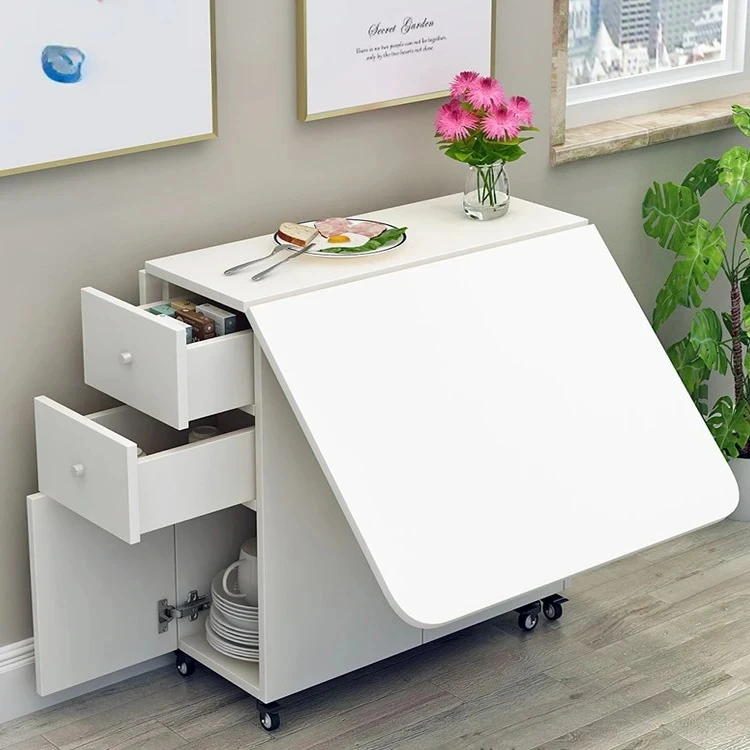 Modern Rectangle Telescopic Folding Table for Small Apartment Simple Dining Table And Chair Combination Mobile Kitchen Locker