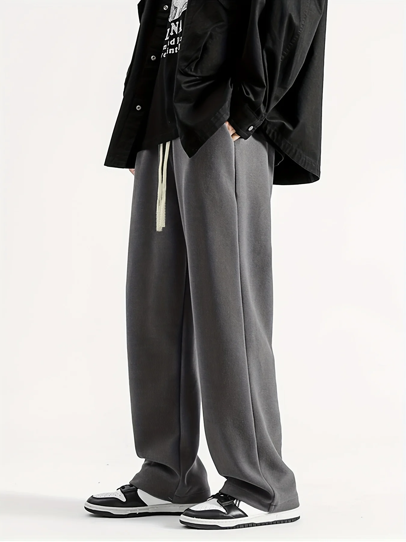 Men's Versatile Solid-Color Drawstring Sweatpants – Loose, Straight-Leg, Wide-Cut, and Drapey  men pants
