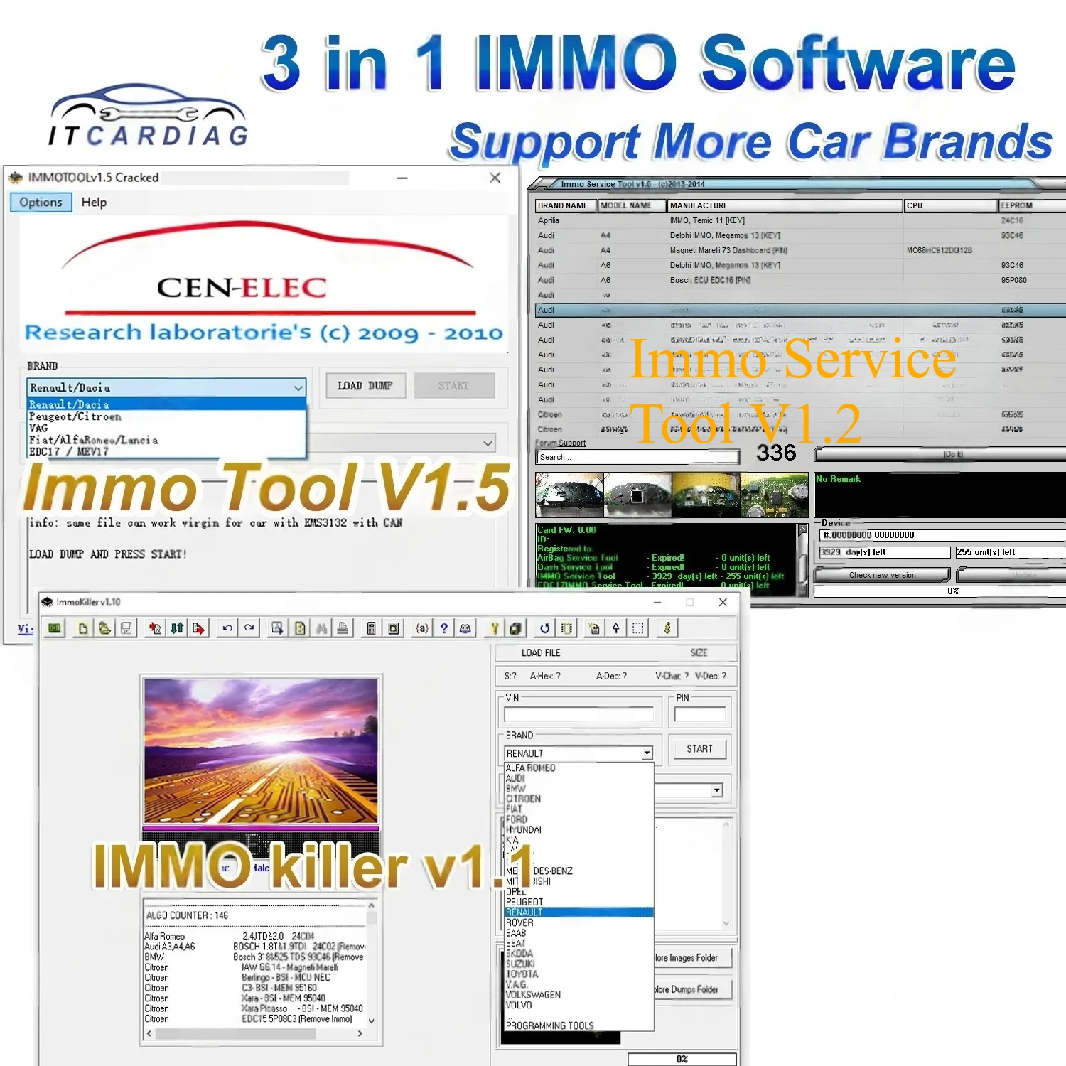 3 in 1 Software IMMO TOOL v1.5 Car Repair Software off EDC15 EDC16 EDC17 BSI + ImmoKiller IMMO Killer V1.10 + IMMO SERVICE