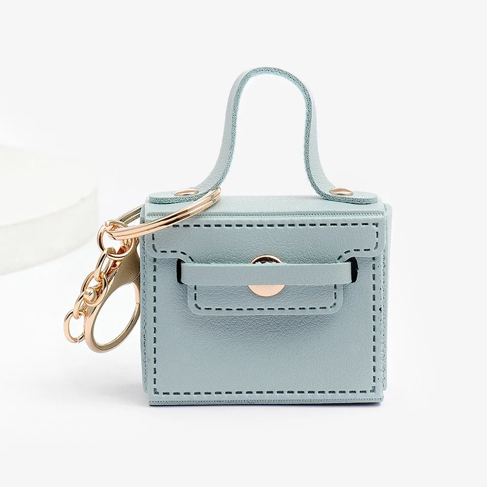 PU Leather Coin Purse Mini Square Bag Keychain Small Wallet Car Keyring Pendant Earphone Bag Accessories for Women Girls
