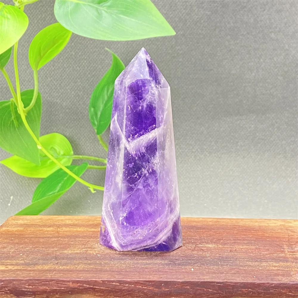 Natural Fantasy Amethyst Hexagonal Crystal Tower  Hand-polished Purple Magic Energy Obelisk  Wealth  Home Decoration Ornaments