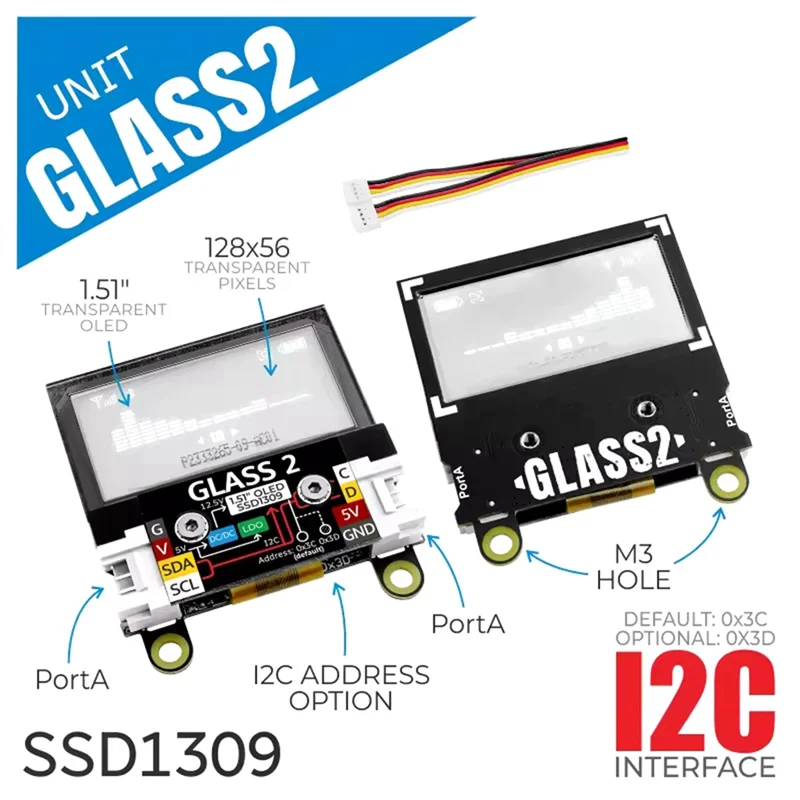 Glass2 Unit 1.51 Inch Transparent OLED Expansion Screen Unit SSD1309 For DIY Projects & Professional Use