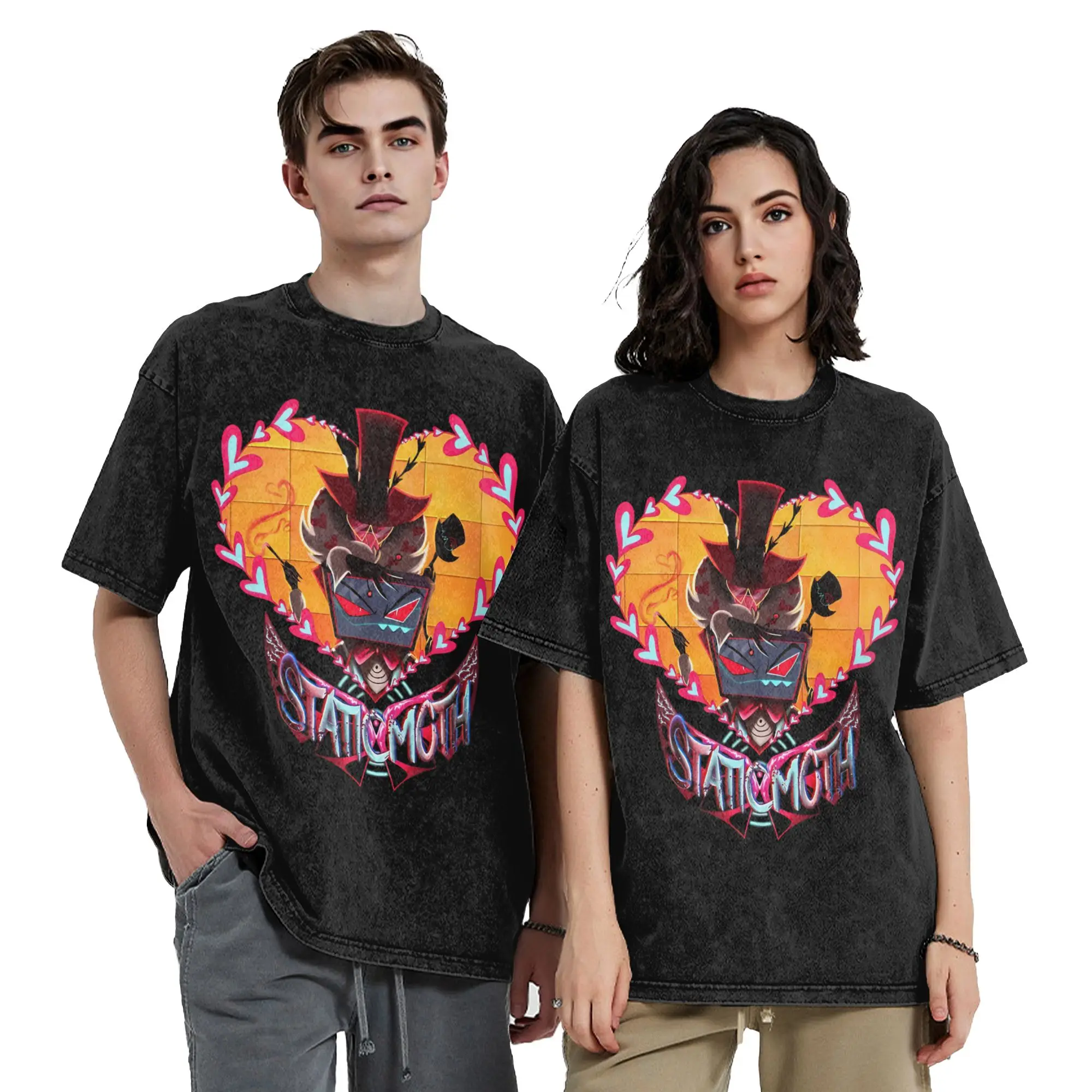 Vox Staticmoth Vox Hazbined Vintage Washed T Shirt Men Women 100% Cotton Novelty T-Shirts Round Collar Tees Short Sleeve Clothes
