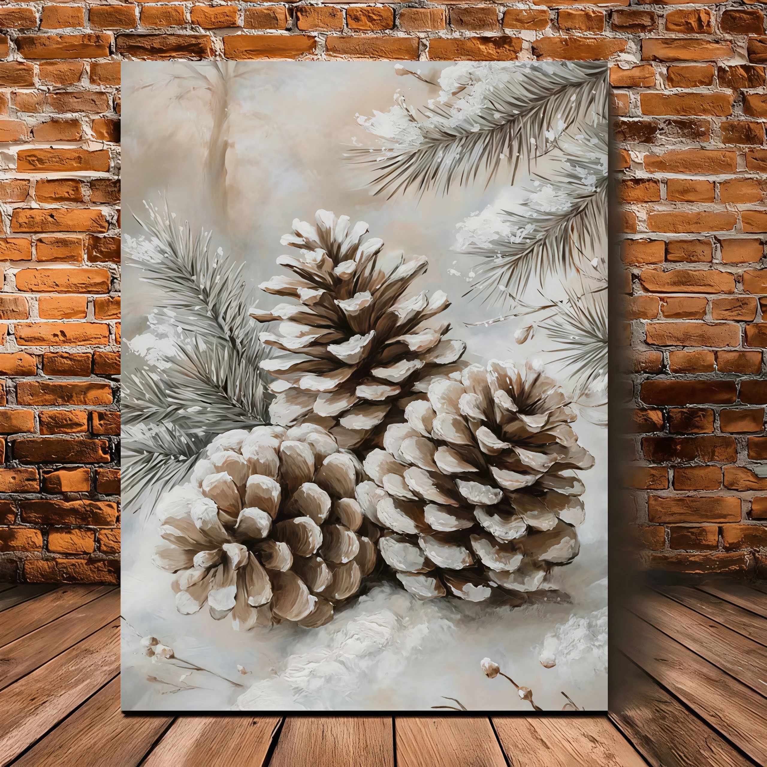 Enchanting Snowy Pinecone Canvas Wall Art