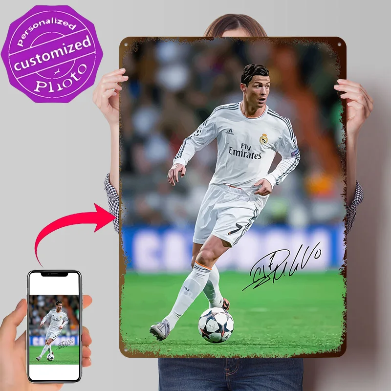 Cristiano Ronaldo in Action 3D Texture Metal Poster Customized Wall Art Tin Sign Gift for Mancave Garage Accessories Decor Room