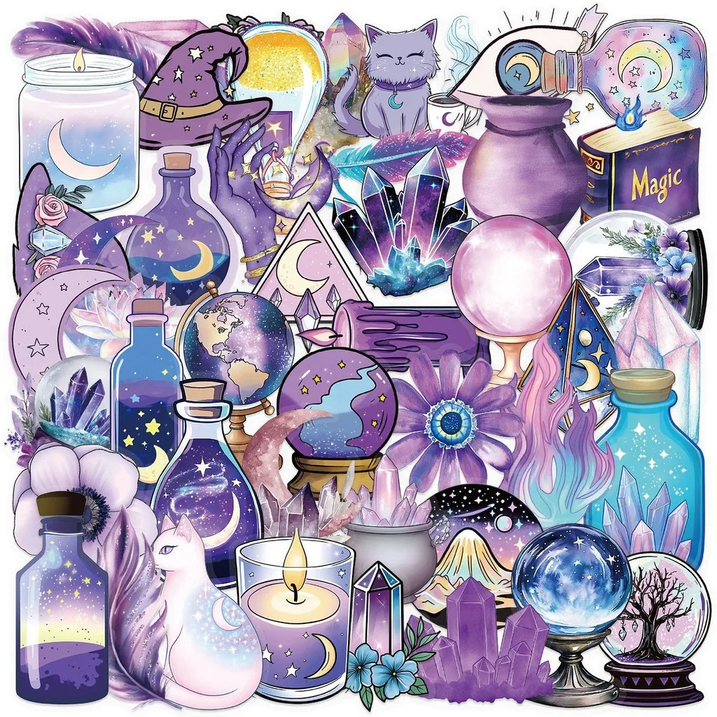 50PCS Transparent INS Magic Witch Holographic Sticker Pack - Waterproof PET for Scrapbooking, Guitar  Decor AnimeWorlds Store