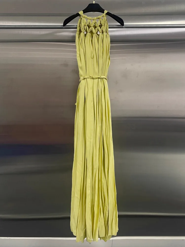 DFDG lente zomer 2025, dames bohemien sexy halter uitgesneden maxi-jurk onregelmatig lint ontwerper strandfeest lange jurk