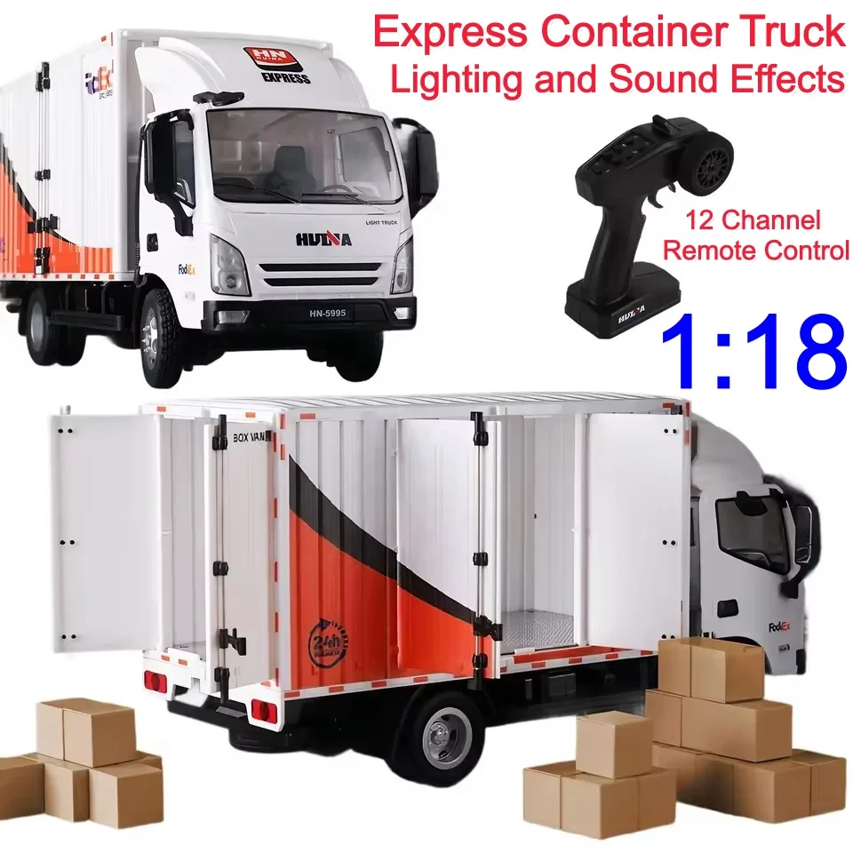 1:18 Electric Express Container Remote Control Truck 2.4G 12CH Open Door LED Lighting Sound Swith RC Car Truck Model Toy