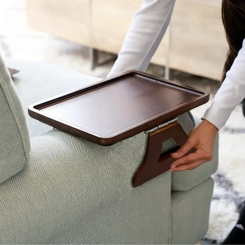 Wooden Sofa Armrest Tray Rectangular Sofa End Table Tray Practical TV Snack Tray for Remote Control Wine Drink Snacks Phone