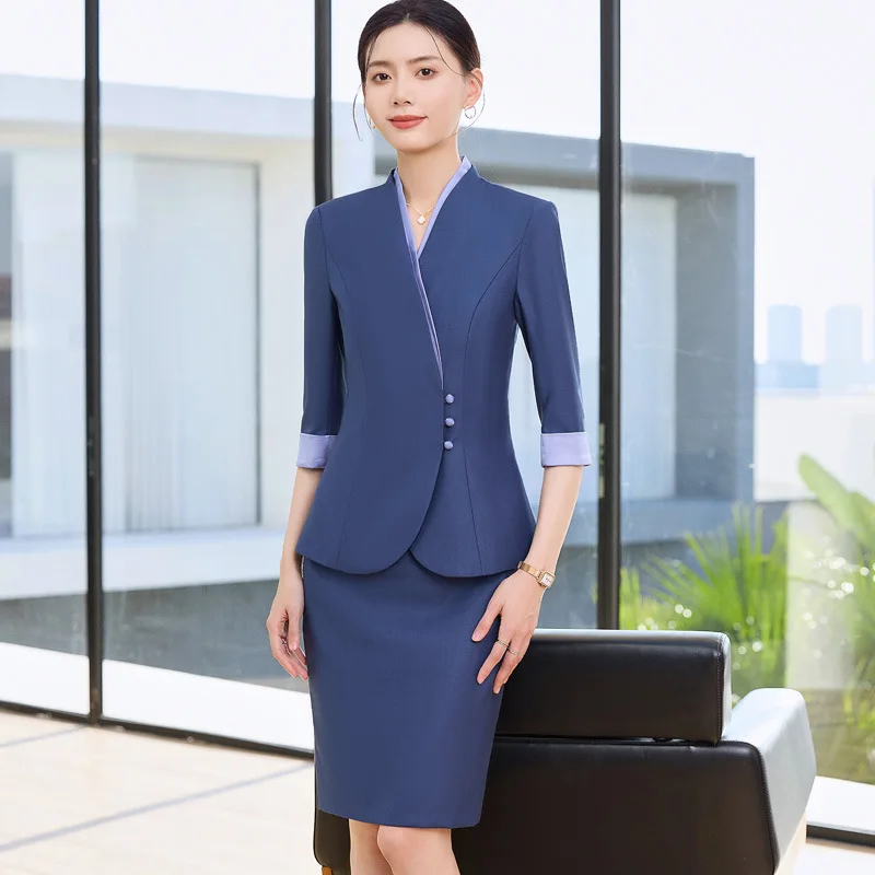 Chinese-style professional women's suits for spring and summer, new hotel manager uniforms, cashier and jewelry store front desk