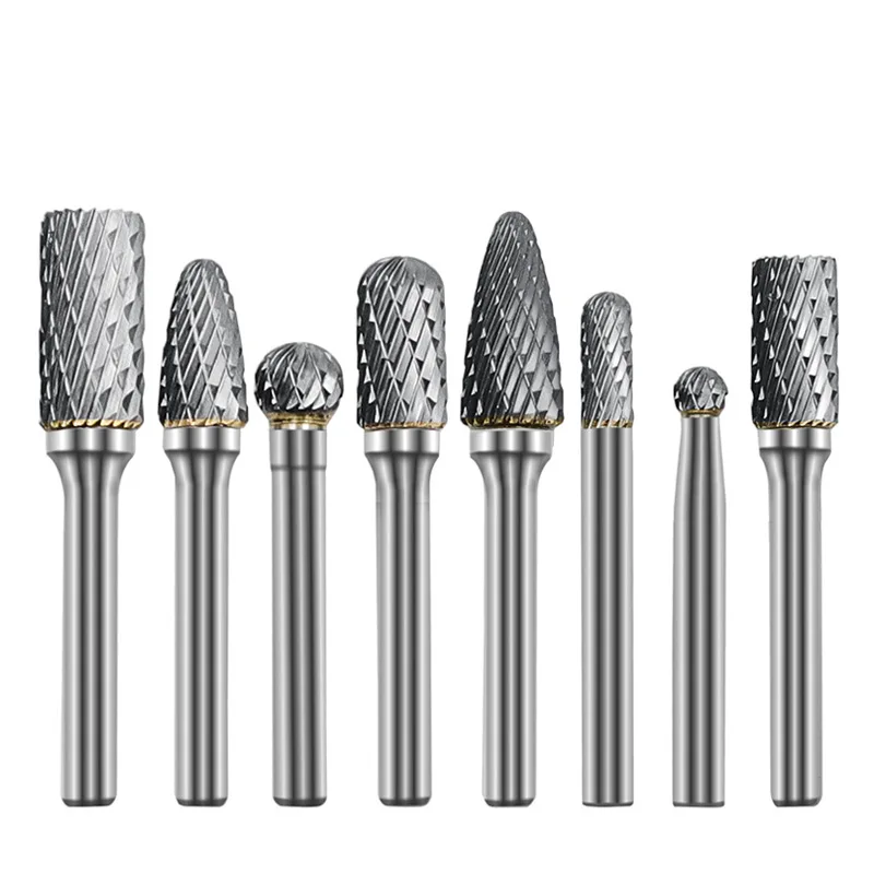 8pc/set 6mm Shank Double Cut Carbide Rotary Burr Bur Die Grinder Carving Bit 6mm/10mm/12mm Head A C D F Rotary Burr