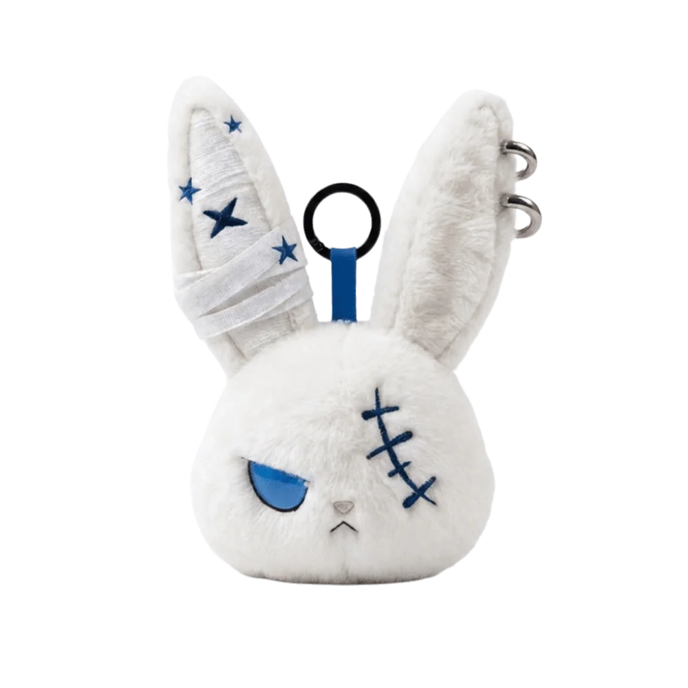 PP Cotton Bunny Keychain Gothic Animal Wounded Rabbit Keyring Spooky Design Hoop Earrings Cute Furry Bag Pendant Daily Use