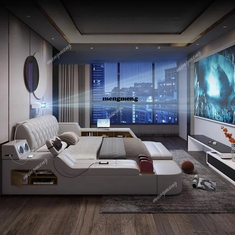 Cama Elevadora Electrónica con Lámpara Nocturna Multifuncional, Cama Plegable Tamaño Queen con Espacio de Almacenamiento, Camas de Matrimonio para Dormitorio