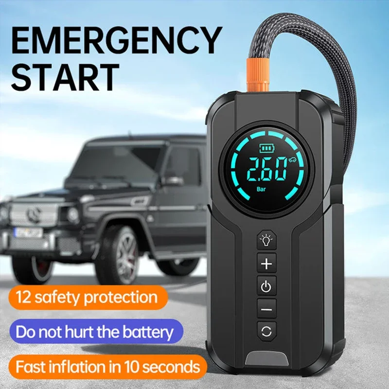Multifunctional 4 in 1 Professional 6000 MAh Digital Powerbank Car Battery Charger Jump Starter Cable and with Tire Inflator