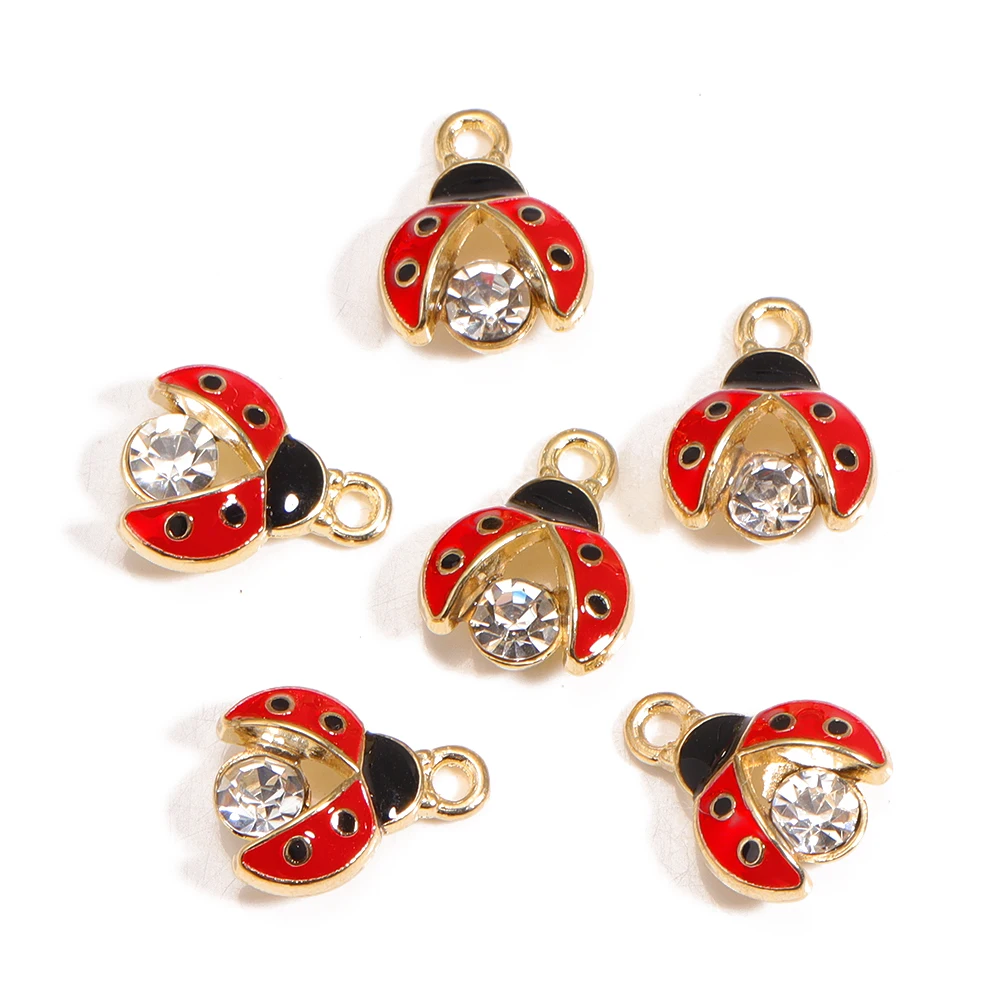 10 Stück 3D Mini Marienkäfer Legierung Emaille Charms Niedlicher Tier Anhänger für Halskette Armband Ohrringe DIY Schmuck handgemachte Produkte – Detail 6